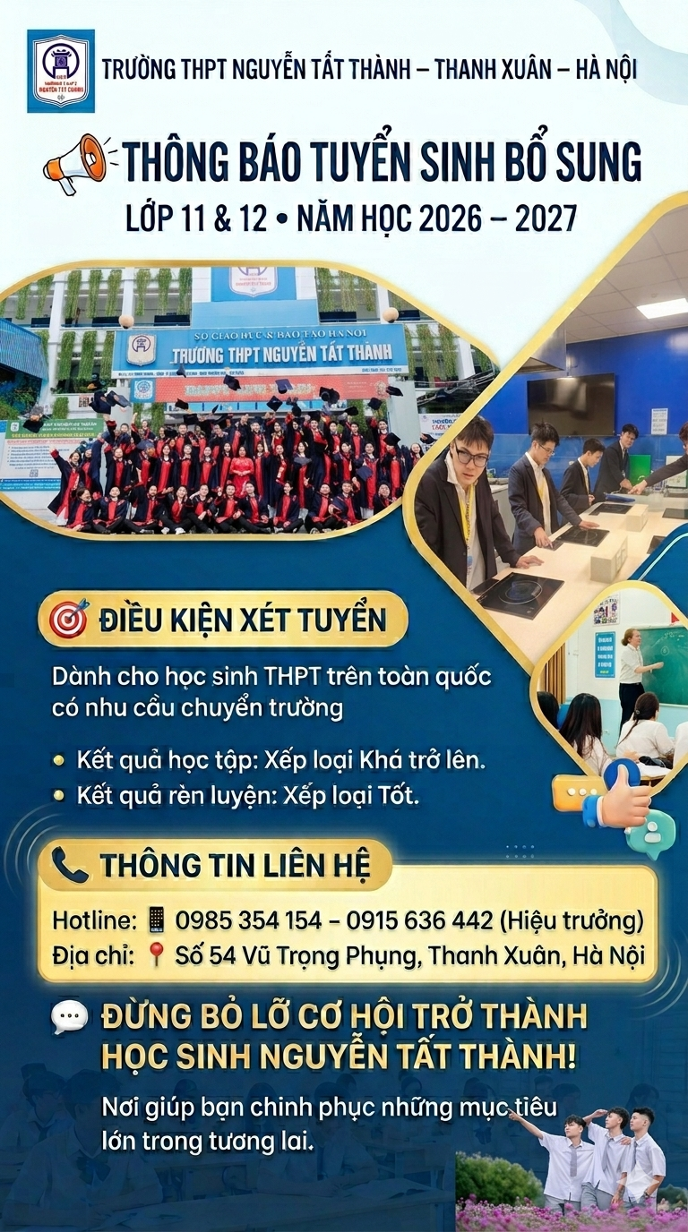 THÔNG BÁO TUYỂN SINH BỔ SUNG LỚP 11 & 12 • NĂM HỌC 2026 – 2027